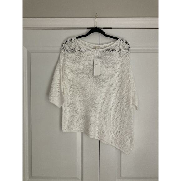 Eileen Fisher Womens Med White Organic Cotton Nubble Mesh Asymmetrical Sweater - Picture 1 of 11